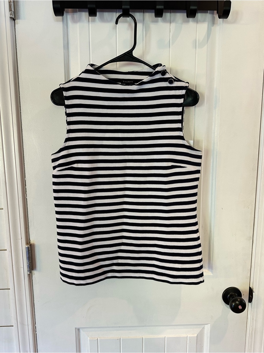Talbots navy and White Striped Sleeveless Knit Top